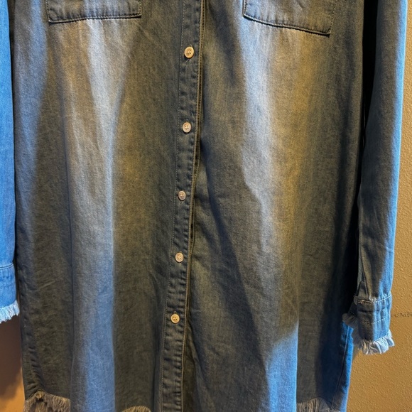 Zilcremo Women Denim Button Down Shirt Dress Long Sleeve Distressed Jean Sz L - Picture 6 of 15